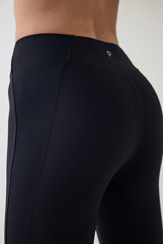 Black Light Support Ribbed Sides High Waist Leggings - 6