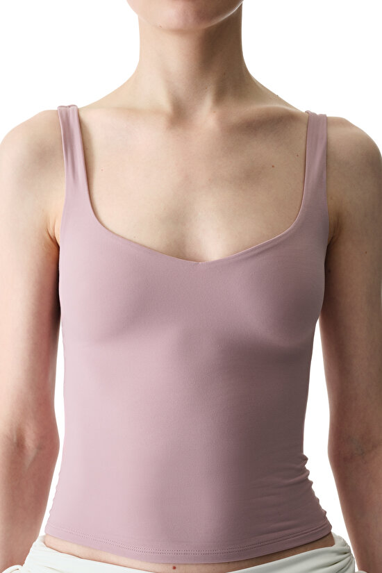 Pink Sweetheart Neck Soft Texture Tank Top - 3