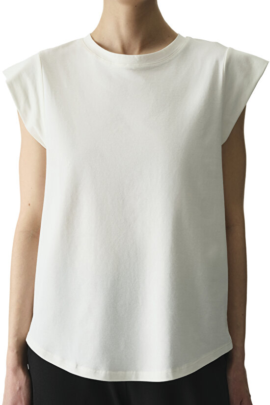 Beyaz Bisiklet Yaka Pamuklu Tişört - 3