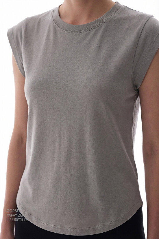 Grey Crew Neck Cotton T-Shirt - 4