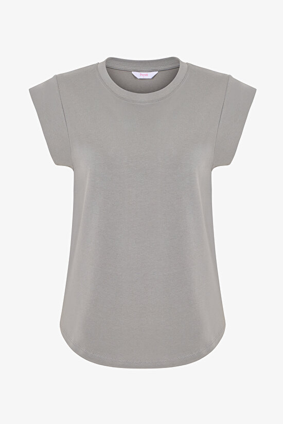 Grey Crew Neck Cotton T-Shirt - 6