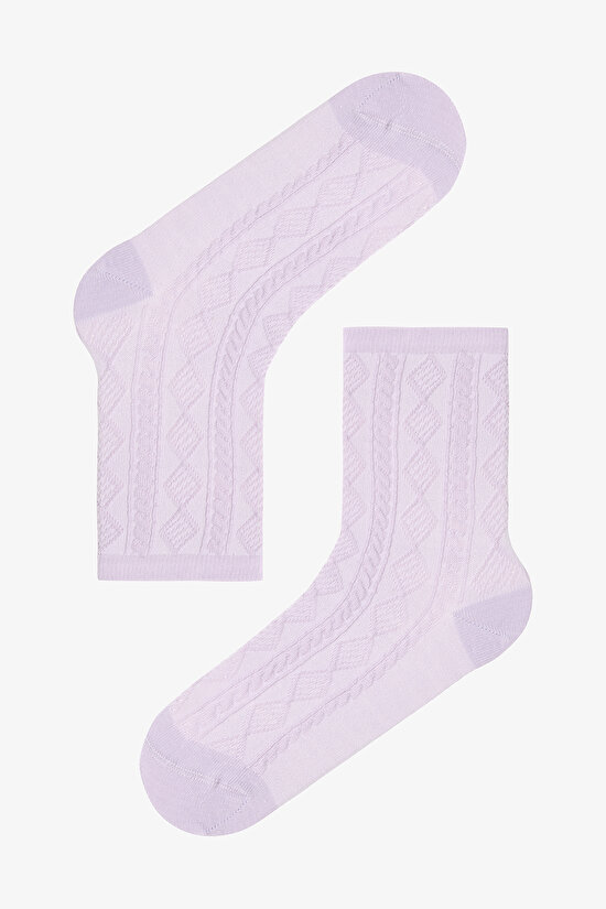 5 Çift Pamuklu Fırfırlı Kendinden Desenli Patik Çorap - 3