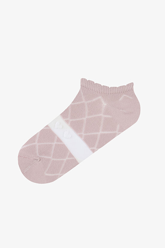 2 Çift Pamuklu Kendinden Desenli Kalpli Patik Çorap 2 Çift Pamuklu Kendinden Desenli Kalpli Patik Çorap - 3