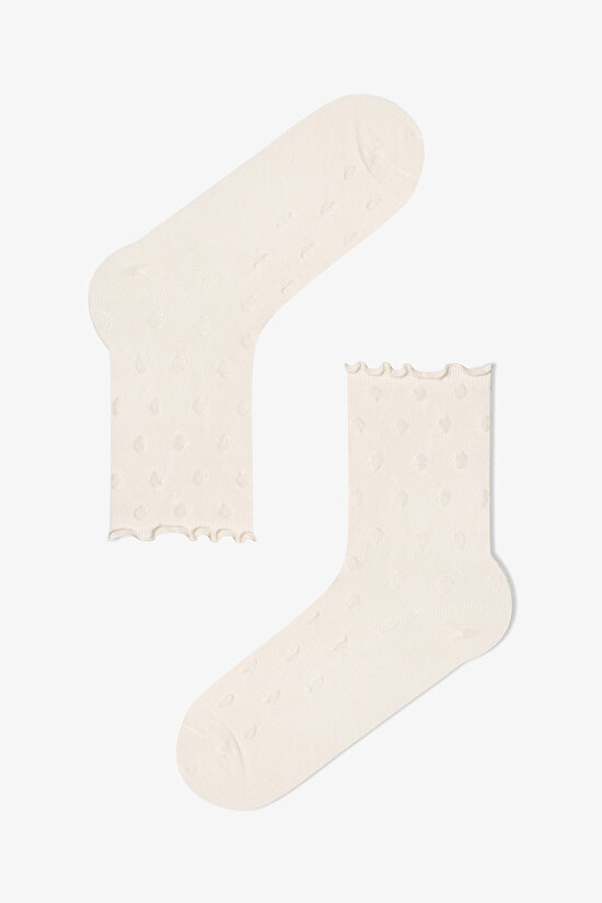 3 Pairs of Cotton Polka Dot Patterned Ruffle Socket Socks - 3