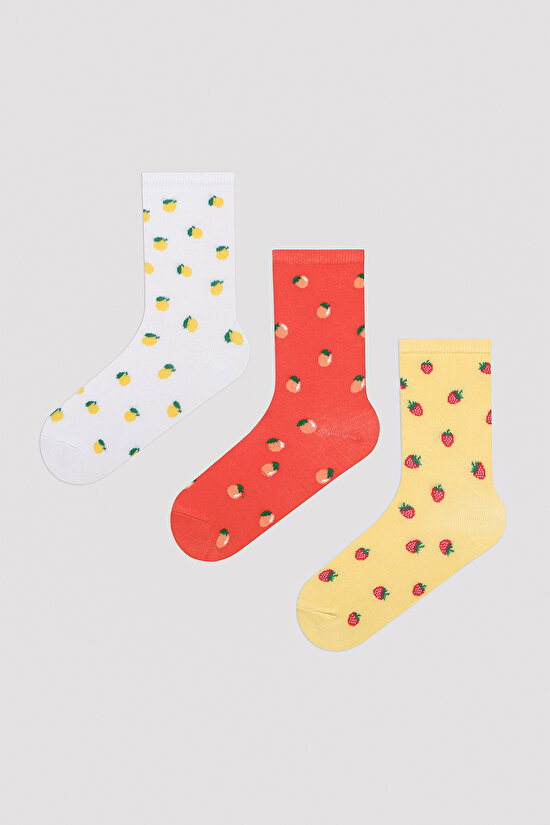 Fruity Sarı 3lü Soket Çorap - 1