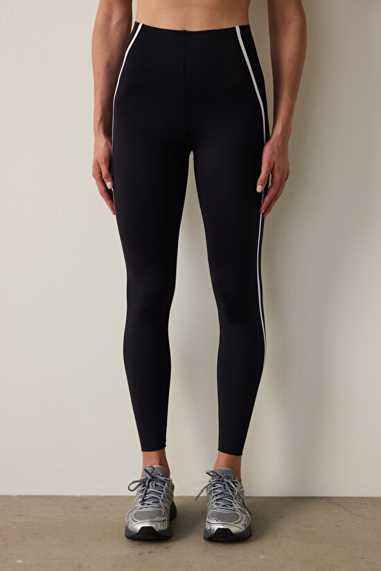 Black Medium Support Contrast Bonding High Waist Leggings - 4