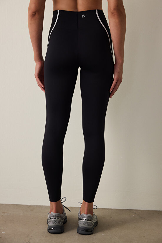 Black Medium Support Contrast Bonding High Waist Leggings - 5