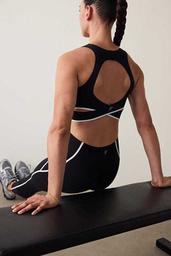 Black Medium Support Contrast Bonding High Waist Leggings - 6