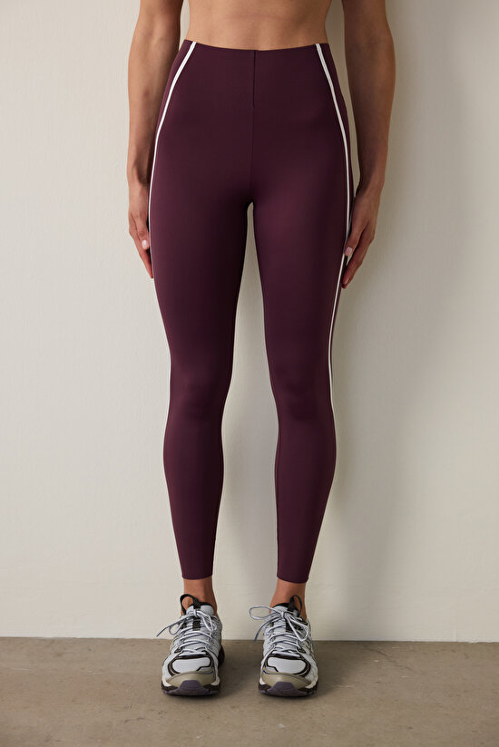 Burgundy Medium Support Contrast Bonding High Waist Leggings - 6