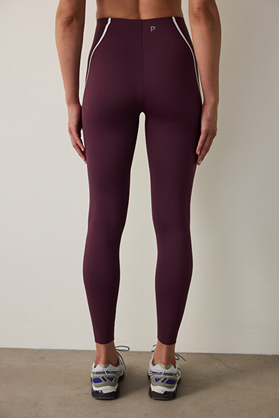 Burgundy Medium Support Contrast Bonding High Waist Leggings - 7