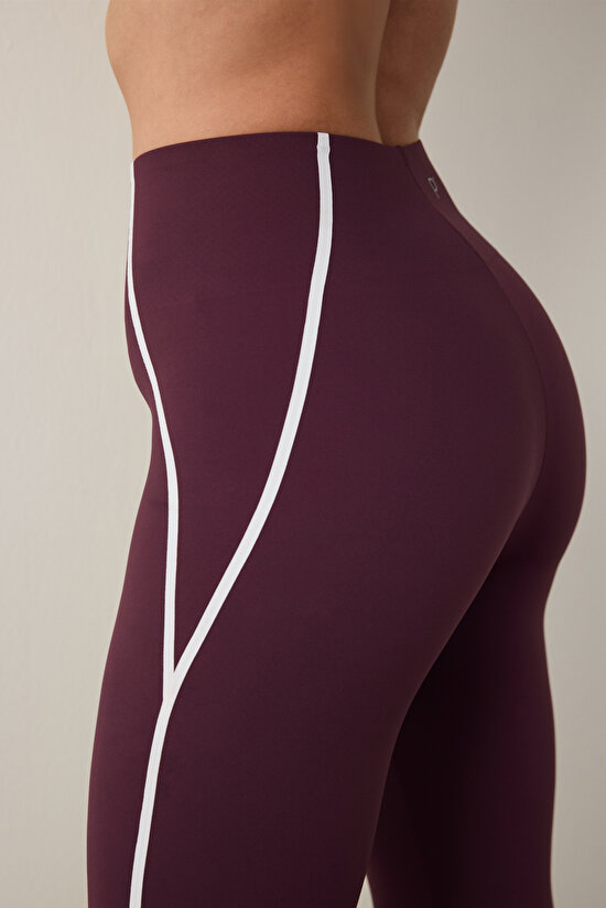 Burgundy Medium Support Contrast Bonding High Waist Leggings - 8