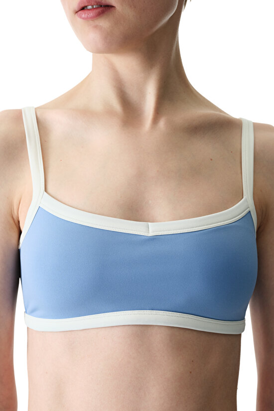 Mavi Kontrast Biyeli Çıkarılabilir Pedli Spor Sütyeni - 2