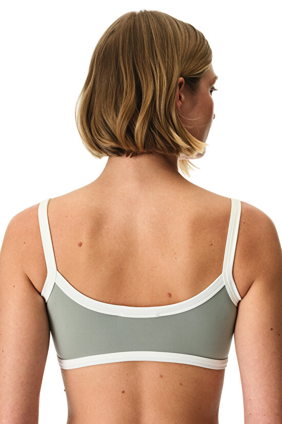 Grey Contrast Piping Removable Pad Sports Bra - 3