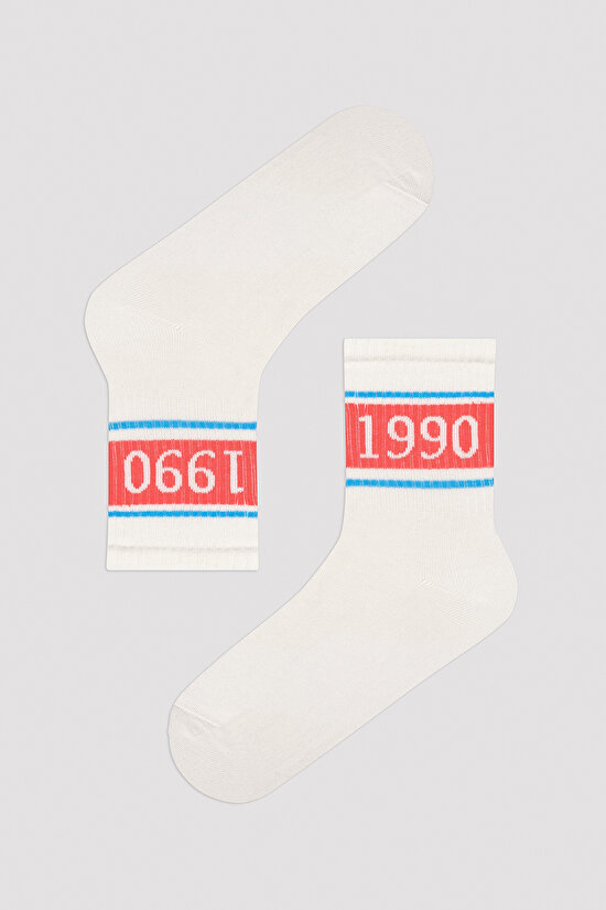 Retro 1990 Kırmızı-Beyaz 2li Soket Çorap - 3