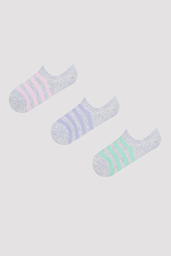 Thick Line Gri 3lü Sneaker Çorap - 1