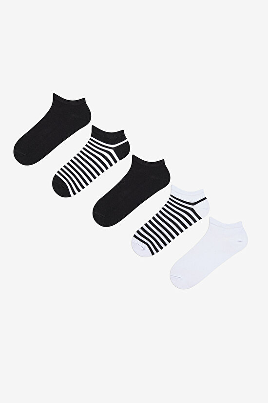 Stripe 5in1 White Black Liner Socks - 1