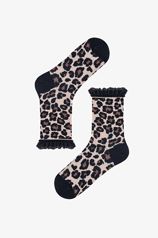 Leopard Lace Soket Çorap - 1