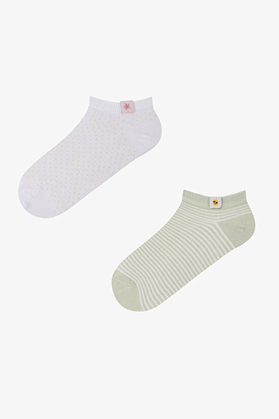 3 Çift Pamuklu  Yaz Temalı Dokuma Etiketli Patik Çorap - 1