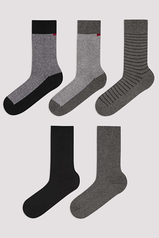 Erkek Classico 5li Siyah-Gri Soket Çorap - 1