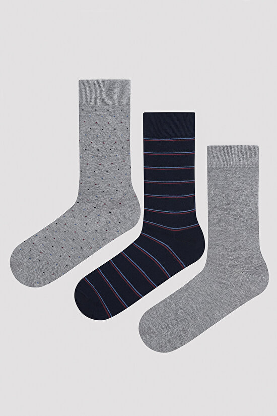 Erkek Line 3lü Lacivert Soket Çorap - 1