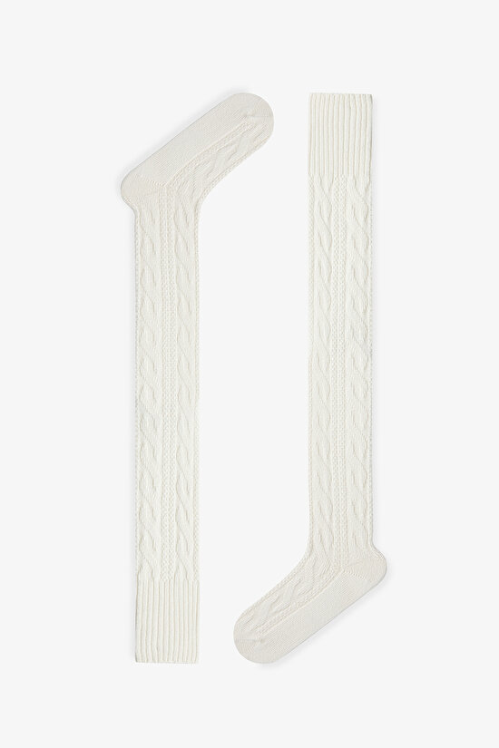 Örgü Desenli Kalın Dizüstü Çorap - 1