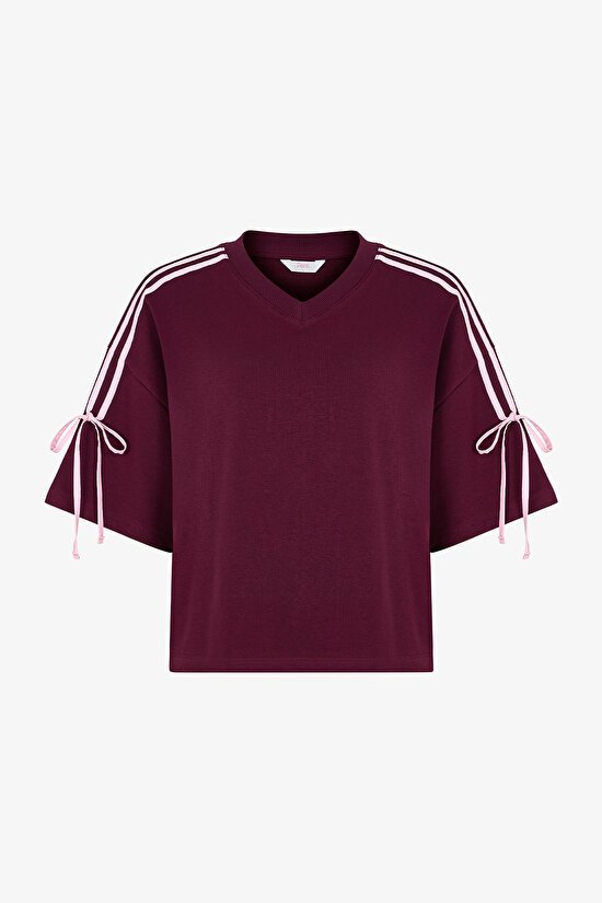Bordo Bow Detailed Tişört - 2