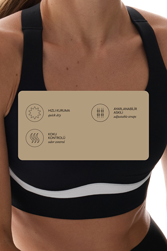 Siyah Contrast Sculpt Core Sabit Pedli Spor Sütyeni - 3