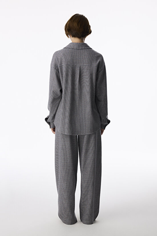Houndstooth Dar Paça Ekoseli Yüksek Bel Pantolon - 3