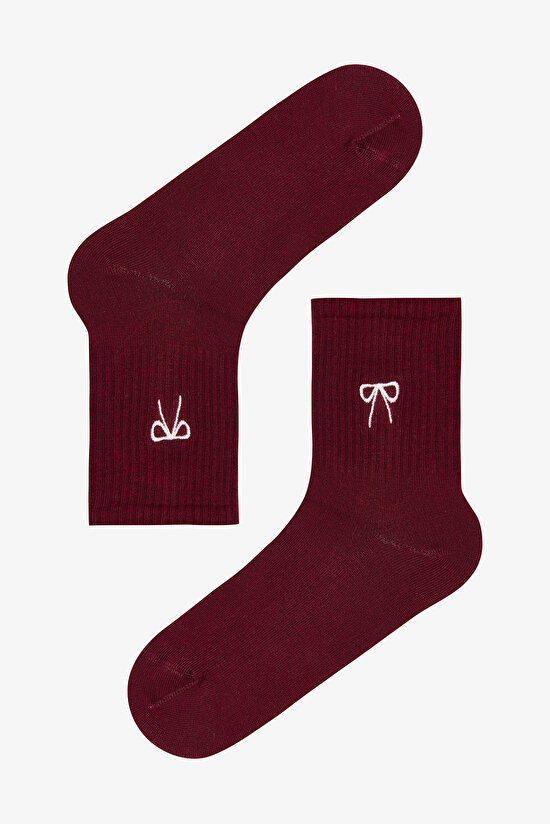 3 Çift Pamuklu Kurdele Nakışlı Tenis Soket Çorap - 3