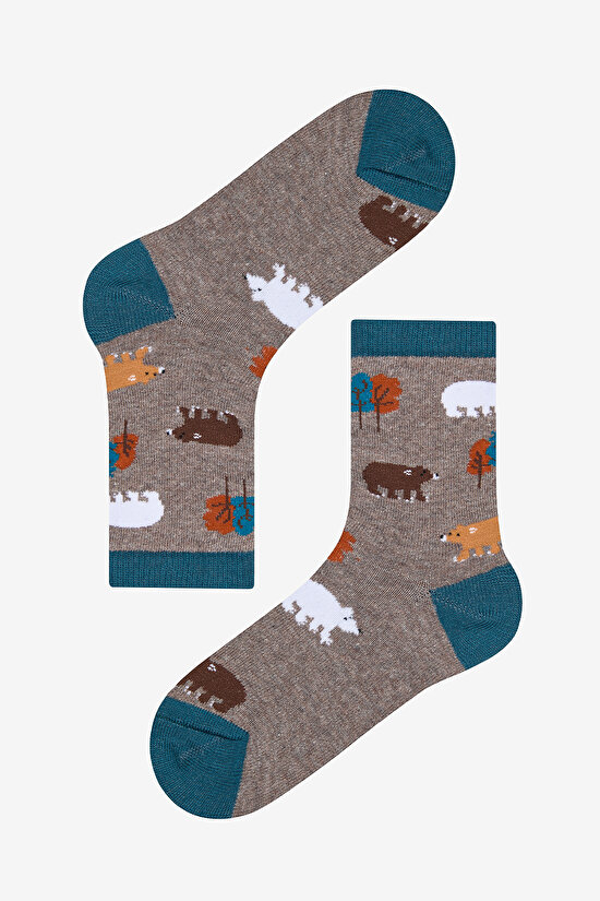 Erkek Çocuk Cute Animal Çok Renkli 4lü Soket Çorap - 4