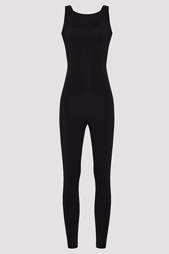 Back Detailed Black Jumpsuit - 5