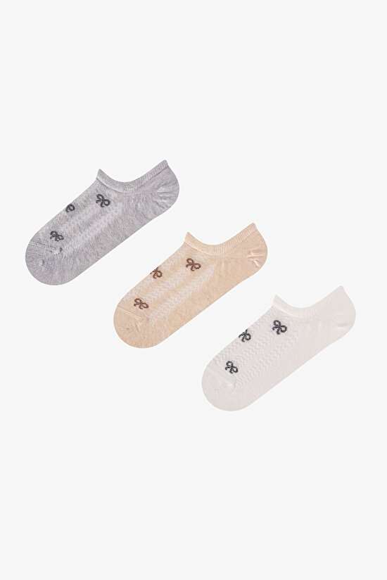 Ribbon Jacquard 3lü Sneaker Çorabı - 1