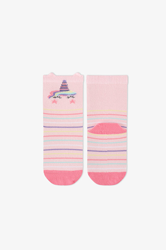Girls' Pink Unicorn Sky Cotton 4 Pack Ankle Socks - 2
