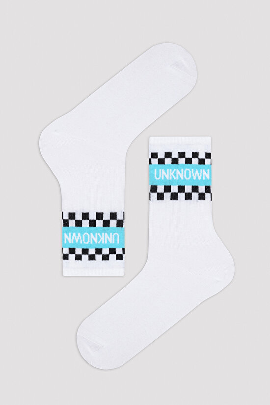 Erkek Damalı Beyaz 3lü Soket Çorap - 2
