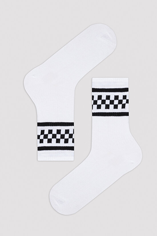Erkek Damalı Beyaz 3lü Soket Çorap - 3