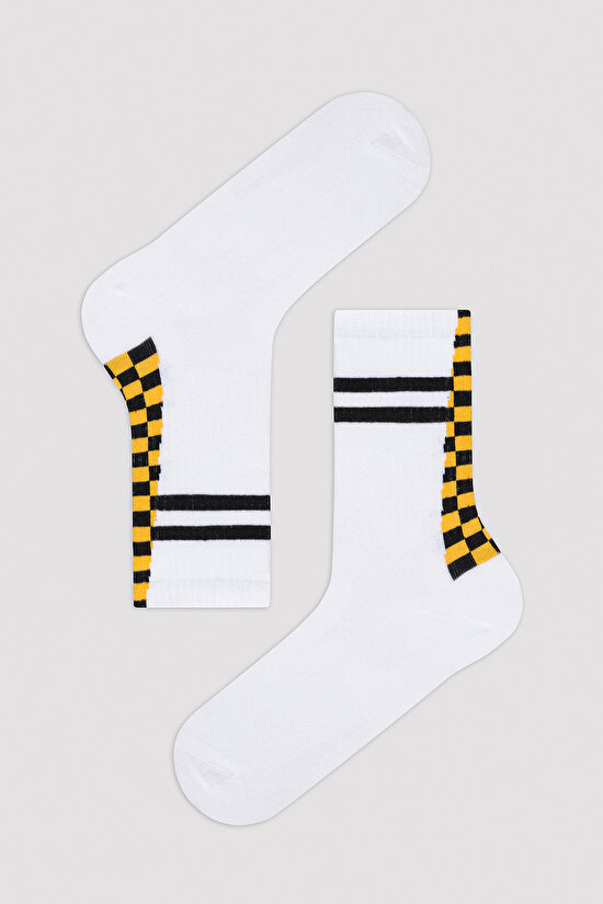 Erkek Damalı Beyaz 3lü Soket Çorap - 4