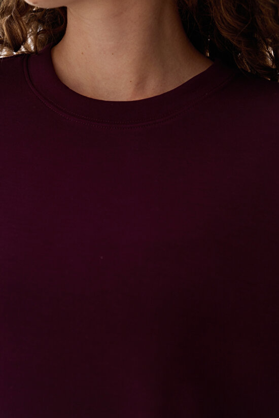 Bordo Modal Bisiklet Yaka Oversize Sweatshirt - 3