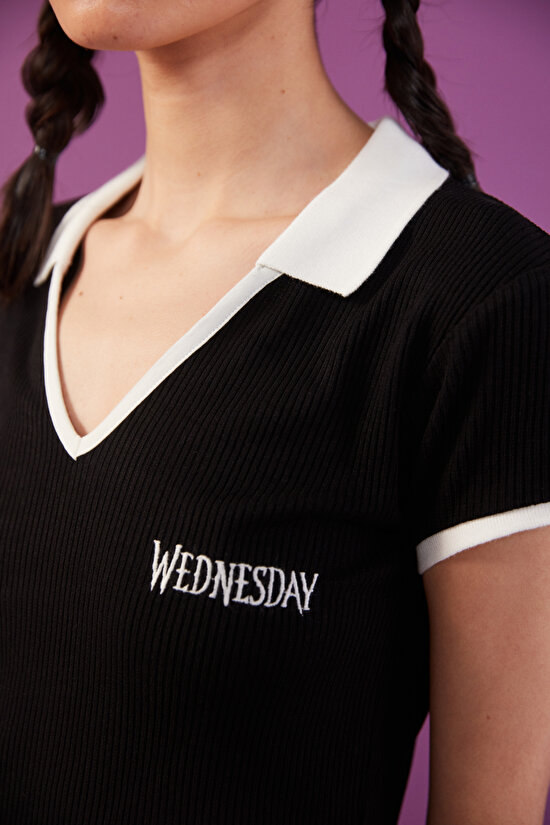 Kısa Kollu Slim Fit Tişört-Wednesday Koleksiyonu - 5