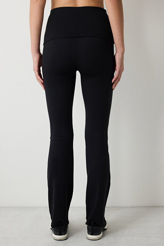 Siyah Katlanabilir Bel İspanyol Paça Pantolon - 3