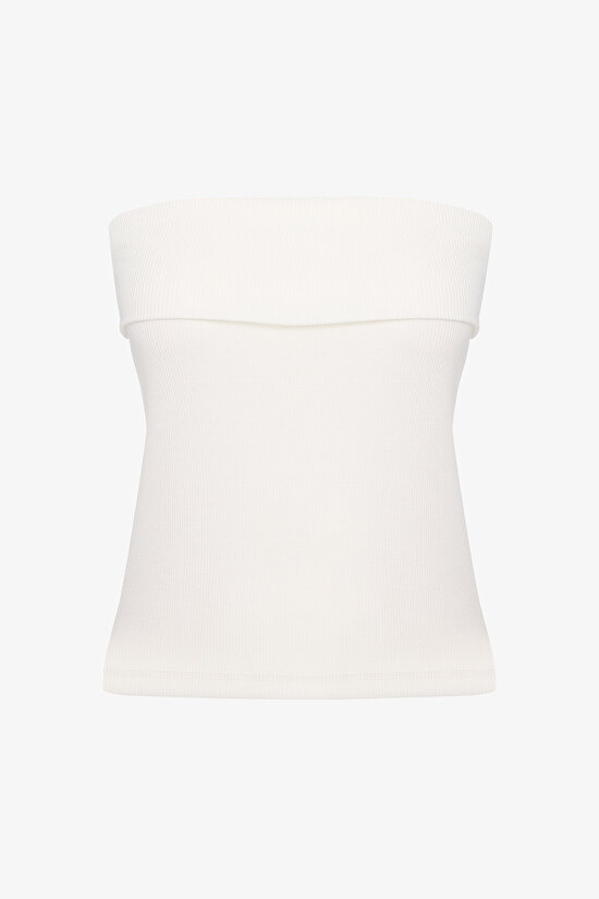 Beyaz Katlanabilir Detay Straplez Üst - 6