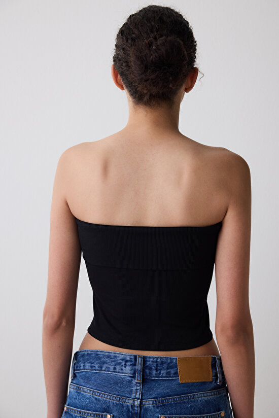 Siyah Katlanabilir Detay Straplez Üst - 4