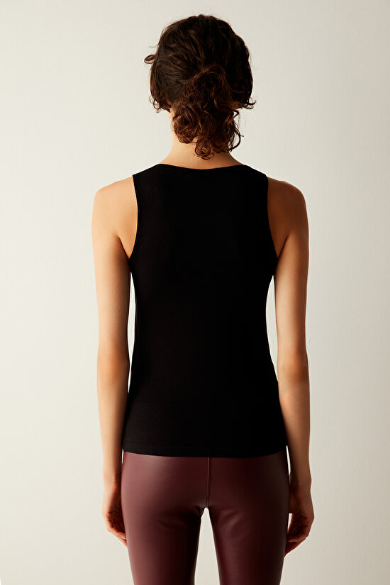 V Neck Soft Black Tank Top - 4