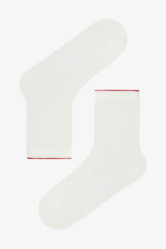 3 Çift Burun Dikişsiz Pamuklu Kırmızı Kalp Kabartma Desenli Soket Çorap - 3