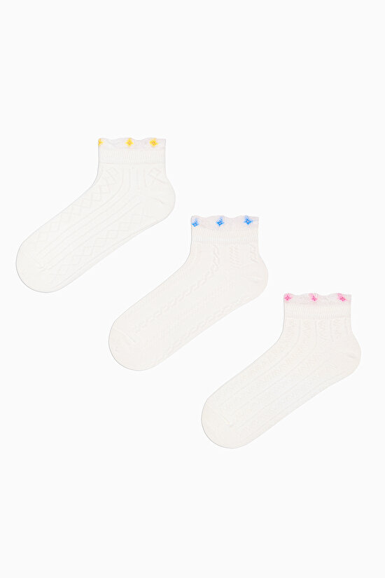 Tulle Flowers White 3in1 Liner Socks - 1