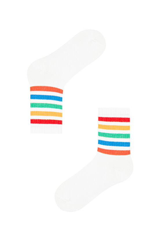 Beyaz B Stripe Soket Çorap - 1
