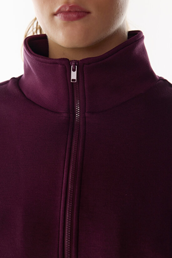 Burgundy Silky Touch Half Zipped Long Sleeve Sweatshirt - 3