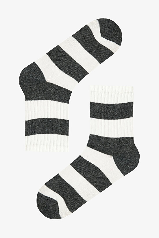 3 Çift Pamuklu Kalın Çizgili Soket Çorap - 4