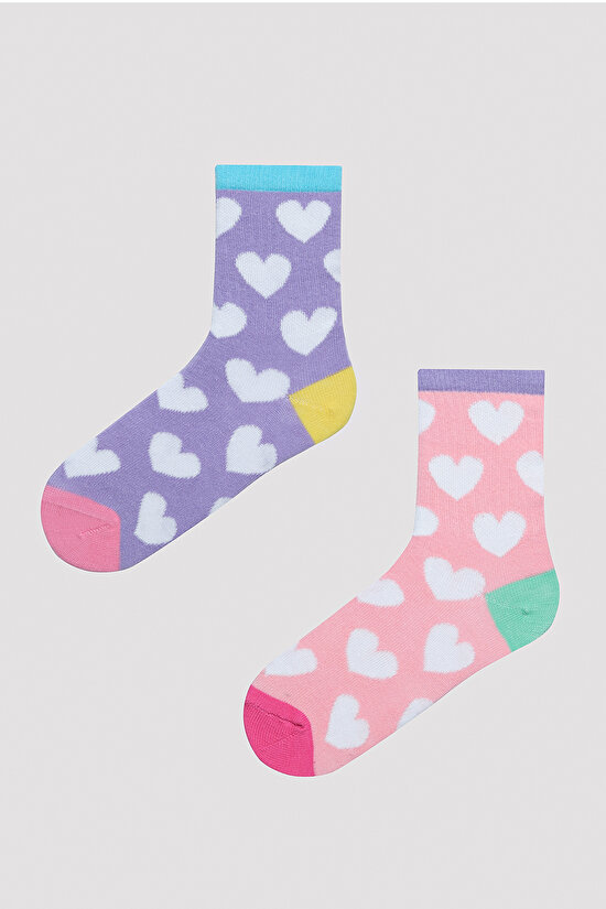 Girls Heart Printed 2in1 Liner Socks - 1