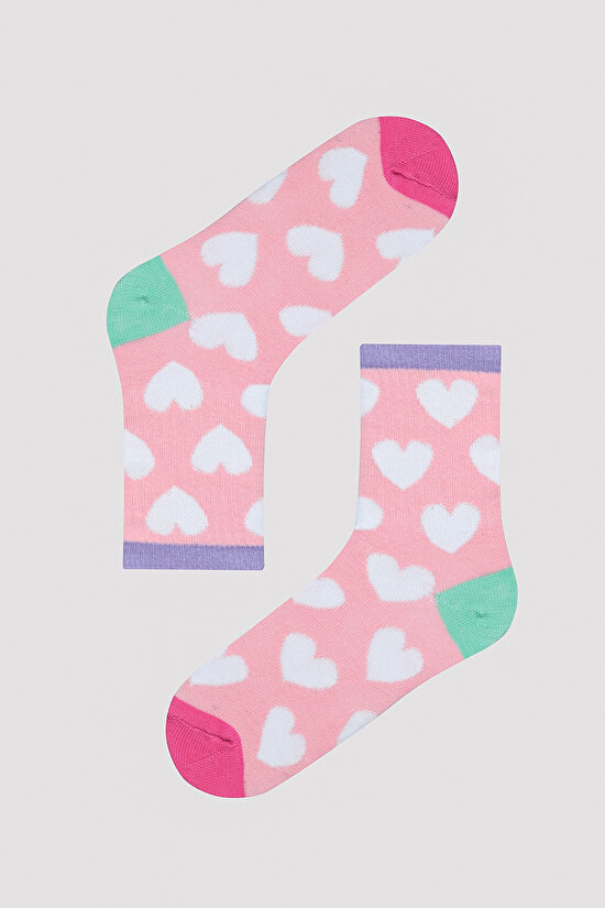 Girls Heart Printed 2in1 Liner Socks - 2