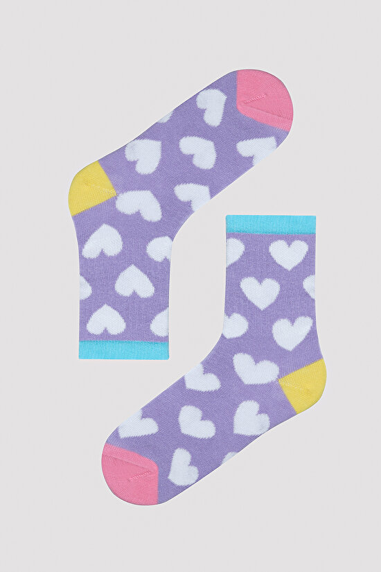 Girls Heart Printed 2in1 Liner Socks - 3